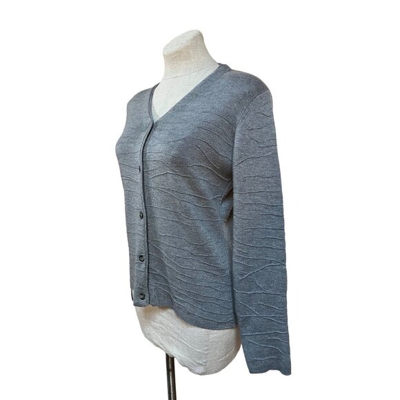 Women's Cardigan Sorrisi de Lana Italy Merino Wool Gray Asymmetrical Knit V Neck - Picture 5 of 8